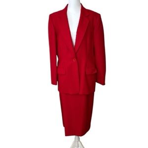 Vintage Red Pendleton Two Piece 100% Virgin Wool Career Jacket Pencil Skirt Set